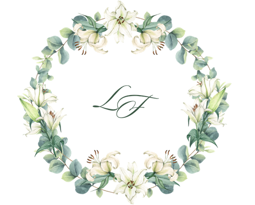 F e L com uma coroa de flores ao redor